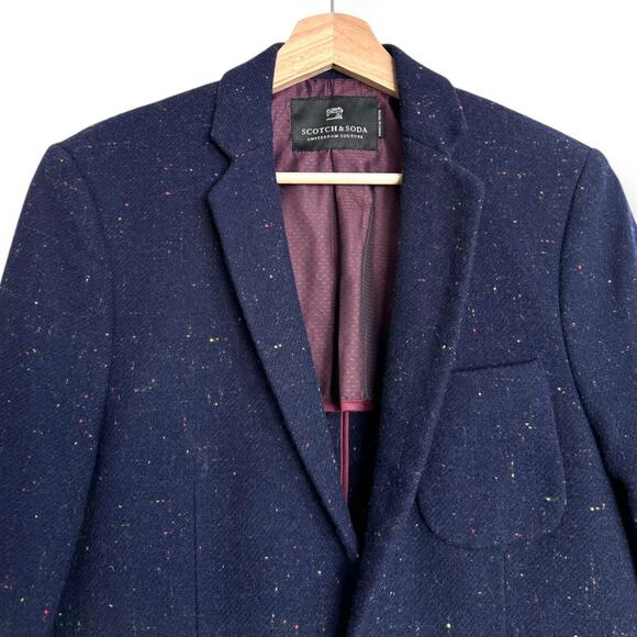 Scotch & Soda Navy Blue Wool Tweed Slim Fit Two Button Blazer Men's Size M/48 - Picture 3 of 14